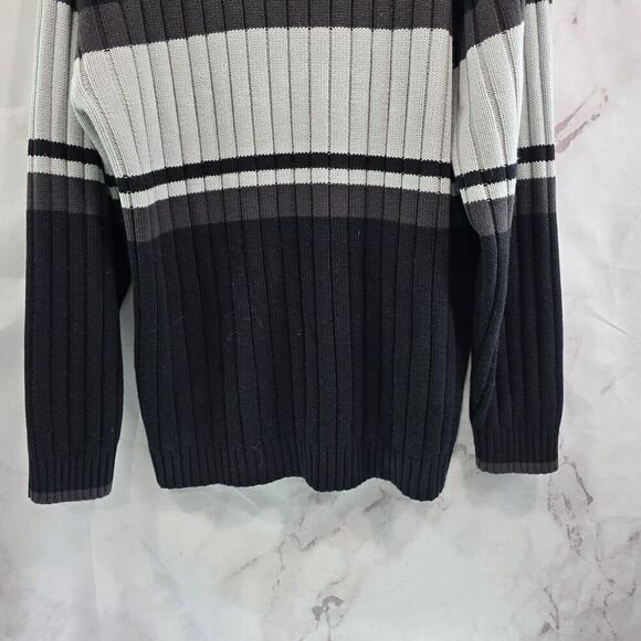 Vintage Southpole Sweater Mens Medium Y2K Black White Striped Mock Neck - Picture 7 of 9